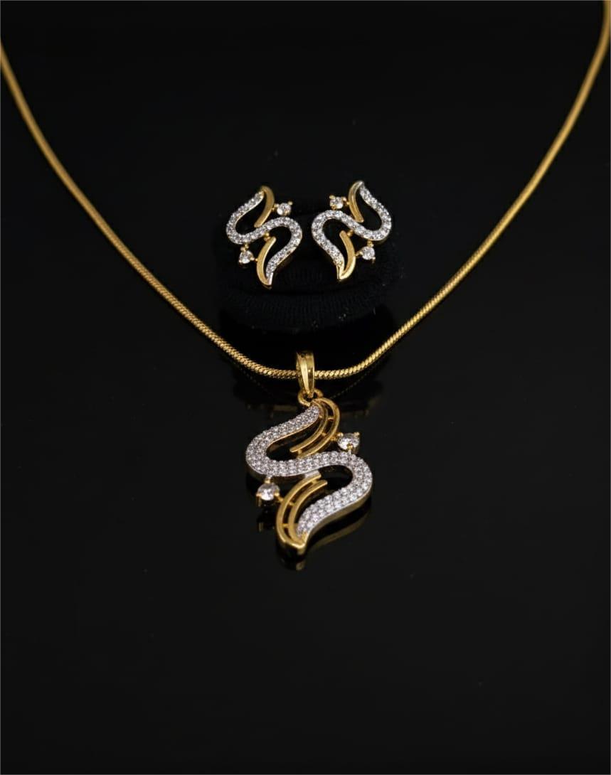 Gold Plated AD Necklace Snake Wave Pendant Set