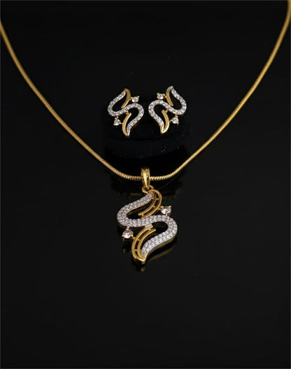Gold Plated AD Necklace Snake Wave Pendant Set