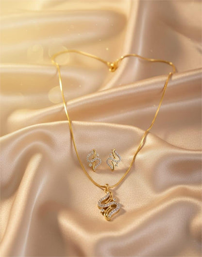 Gold Plated AD Necklace Snake Wave Pendant Set