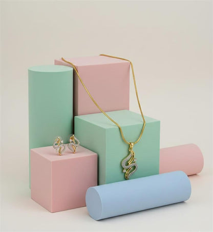 Gold Plated AD Necklace Snake Wave Pendant Set