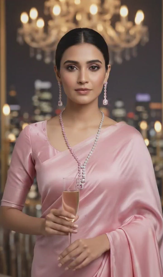 American Diamond Silver CZ Jewelry Pink Silver Twin Glow