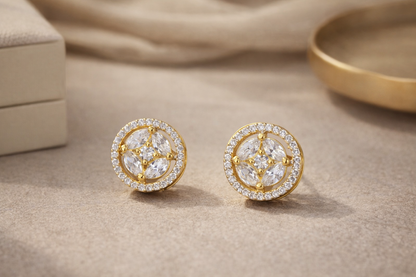 Gold Plated AD Studded Round Border Earrings