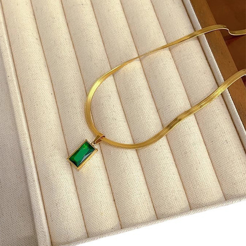 Anti Tarnish Gold-Plated Geometric Green Pendant