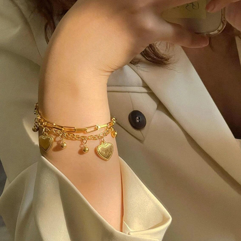 Hearts Bracelet Anti Tarnish Gold Plated Stainless Steel