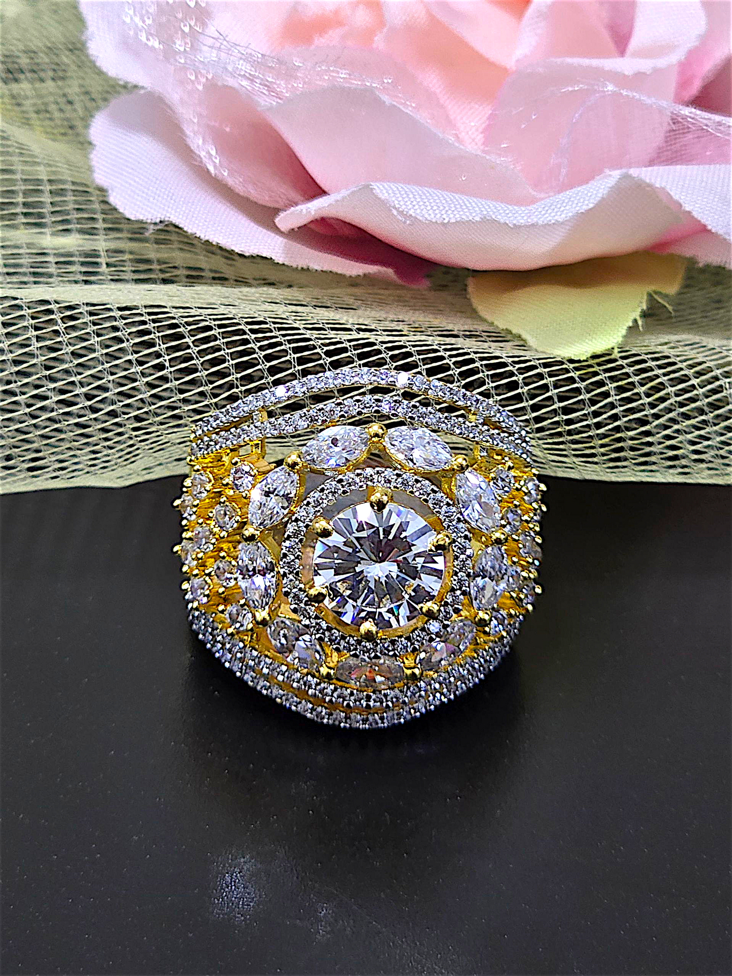 Coruscate Jewels - Adjustable Clear Stone Ring with CZ Diamonds