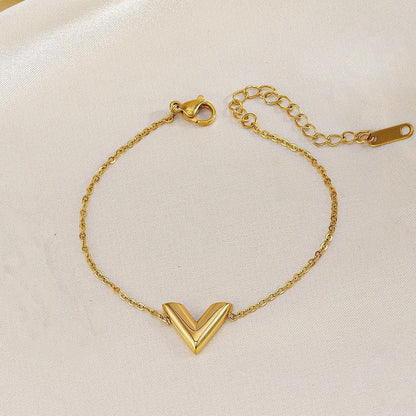 Anti Tarnish Stainless Steel Gold Plated V Shaped Bracelet for Women