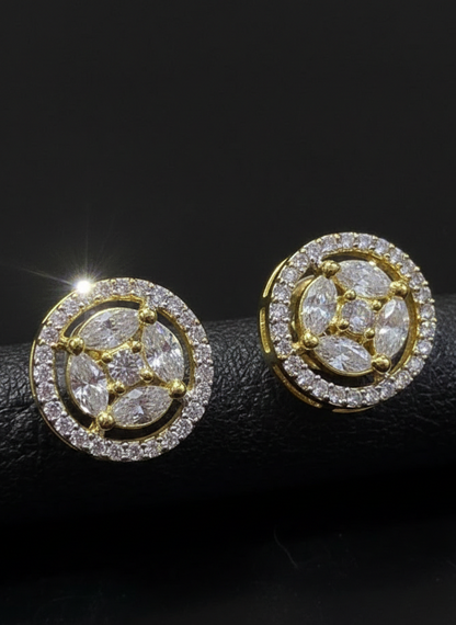Gold Plated AD Studded Round Border Earrings