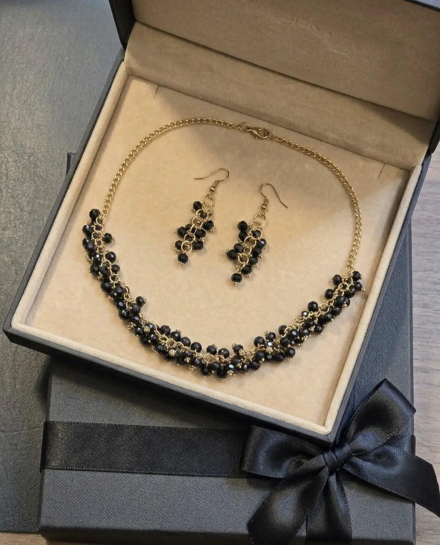 Black Beaded Gold Chain Necklace Set Coruscate Jewels