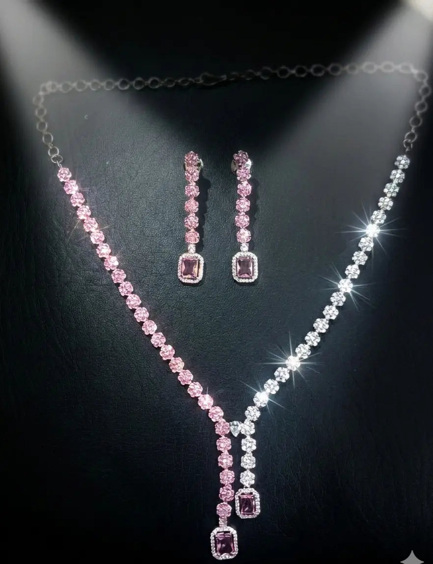 American Diamond Silver CZ Jewelry Pink Silver Twin Glow Coruscate Jewels