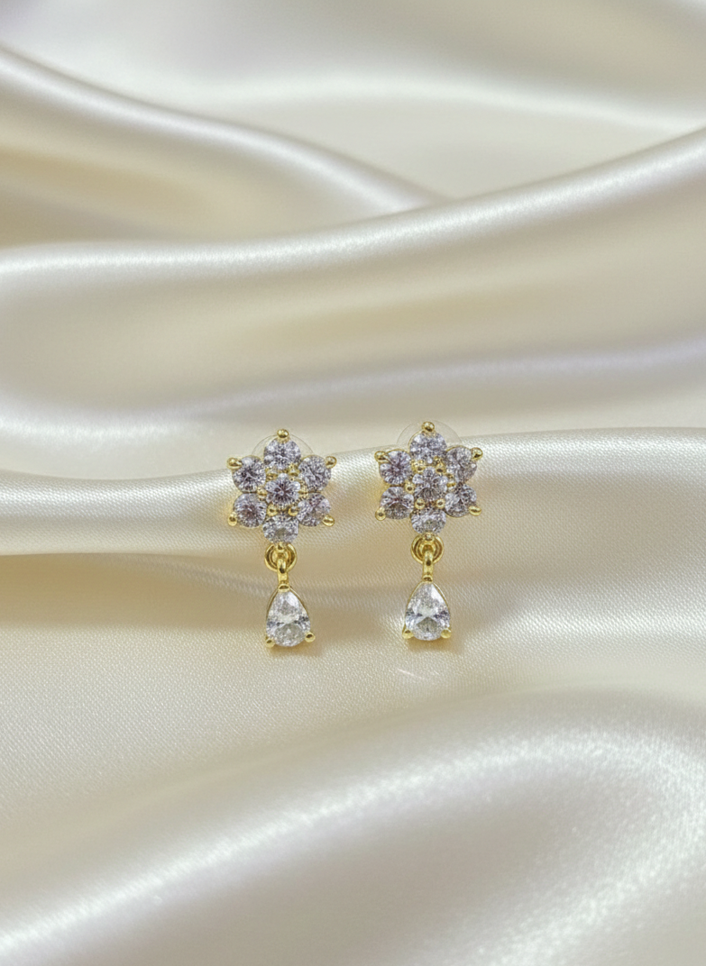 American Diamond Rose Gold Plated Star Teardrop Earrings