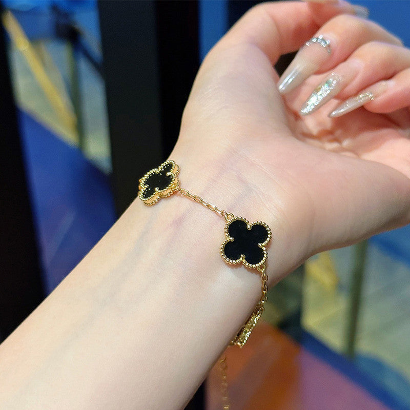 Gold Plated Anti Tarnish Black Clover Bracelet For Girls And Women