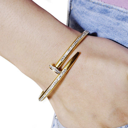 Stainless Steel Gold-Plated Anti- Tarnish SD Studded Nail Theme Bracelet