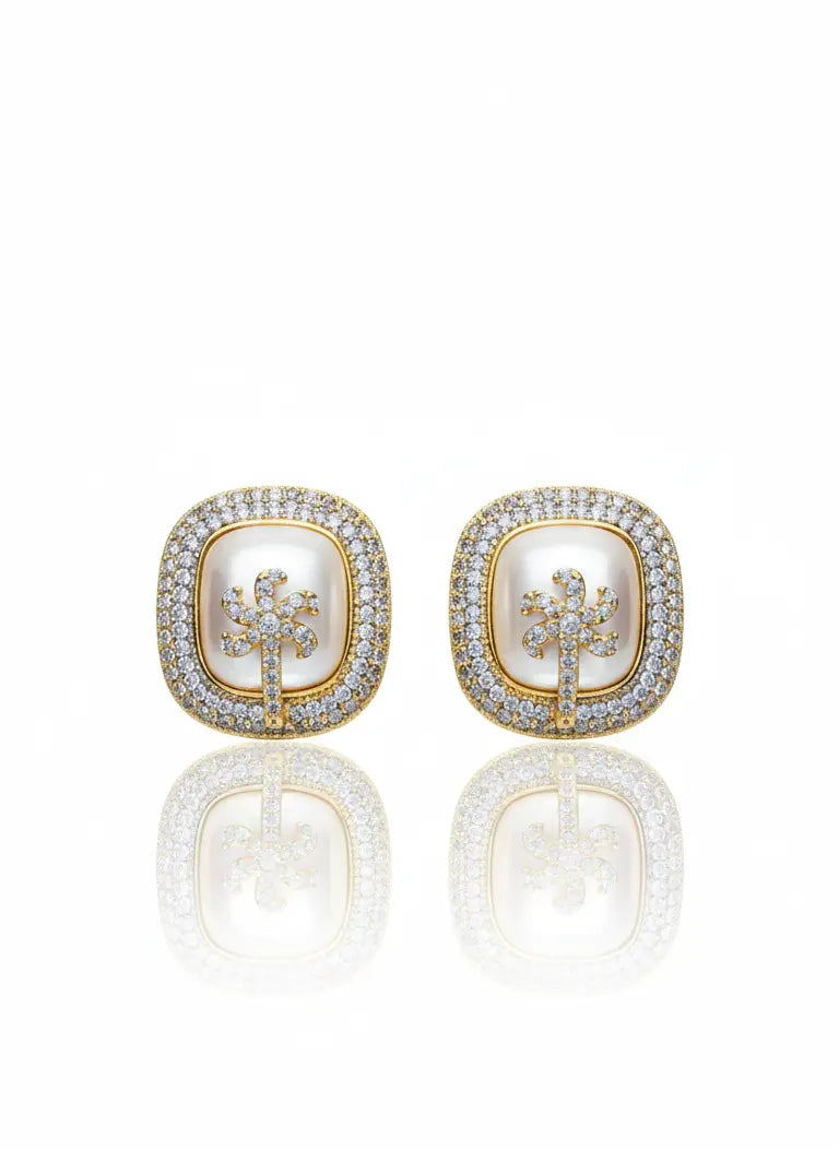 Embellished Pearl Stud Earrings Coruscate Jewels