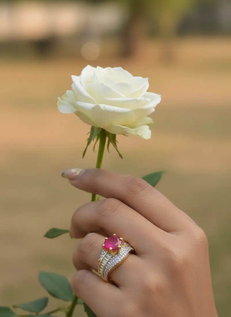 Elegant Ruby Zirconia Ring Coruscate Jewels