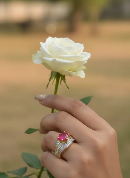 Elegant Ruby Zirconia Ring Coruscate Jewels