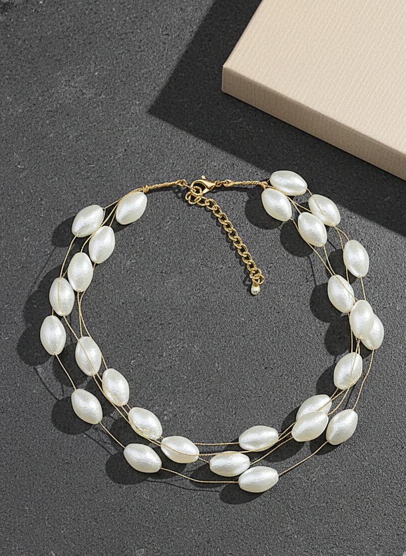 Gold Plated Thread Pearls Beaded Choker Necklace