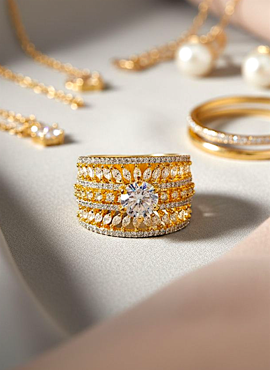 Coruscate Jewels "Grand Sparkle Ring" : Round Center Stone with Diamonds