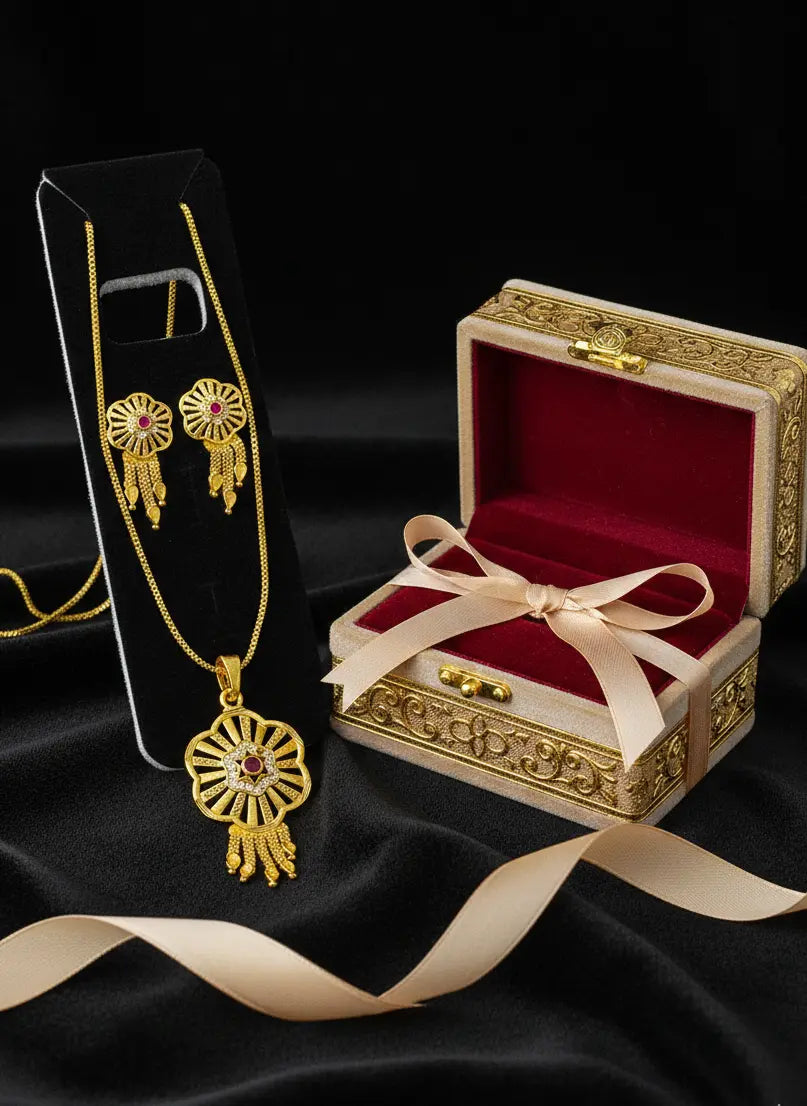 Gold-Plated Pendant Set Ruby Sunflower Cascade Coruscate Jewels