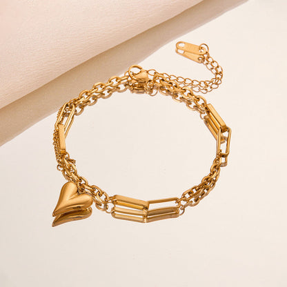 Stainless Steel Gold Plated Anti Tarnish Charm Heart Bracelet
