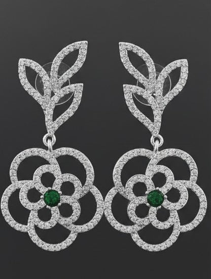 American Diamond Gold Plated Flower Leaf Danglers