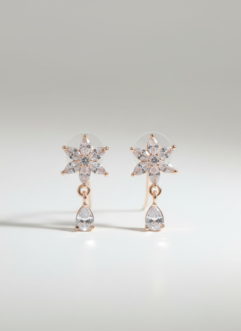 American Diamond Rose Gold Plated Star Teardrop Earrings