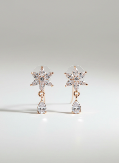American Diamond Rose Gold Plated Star Teardrop Earrings