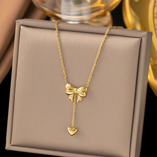 Anti Tarnish Gold-Plated Heart Inspired Bow Pendant Set