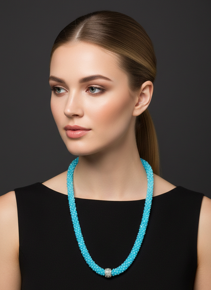 Sky-Blue Shimmer Long Beaded Necklace Set