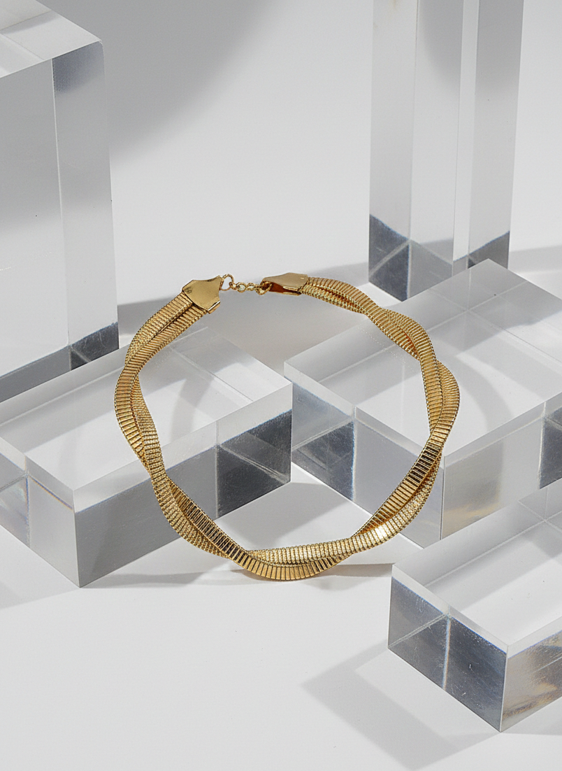 Anti Tarnish Gold Plated Golden Serpent Coil Choker Necklace