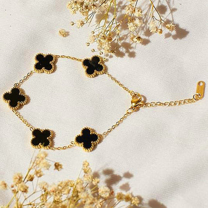 Gold Plated Anti Tarnish Black Clover Bracelet For Girls And Women