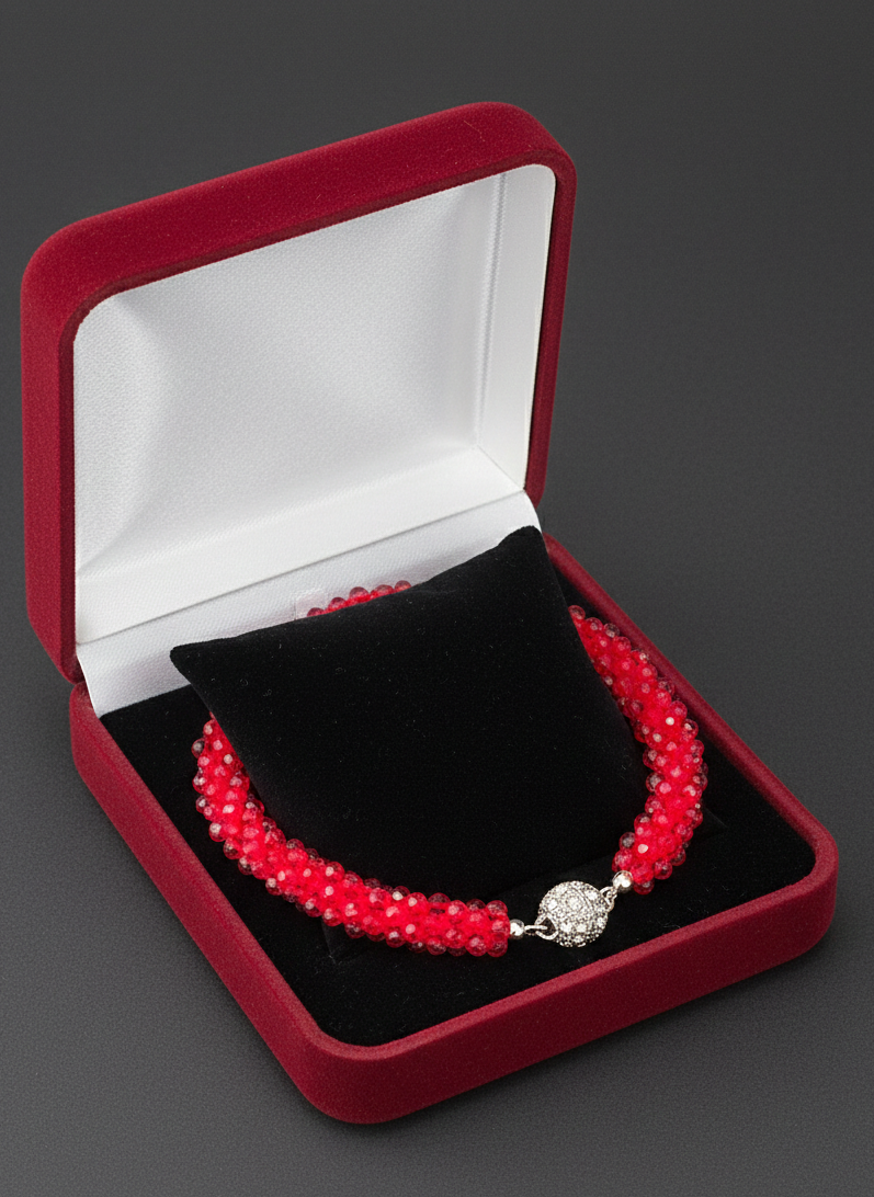 Red Beaded Crystal Necklace Set