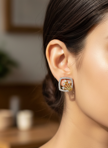 American Diamond Gold Plated Starry Night Stud Earrings