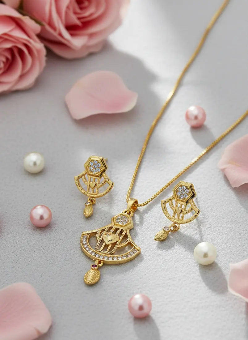 Gold Polish Pendant Set Ruby Drop Heart Glow Coruscate Jewels
