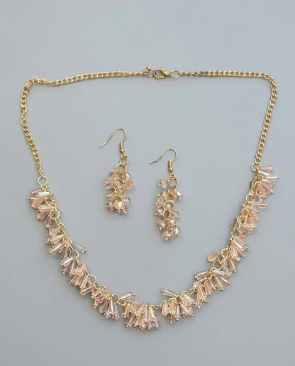 Baby Pink Beaded Gold Chain Necklace Set Coruscate Jewels