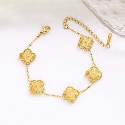 Anti Tarnish Clover Theme Gold Plated Bracelet for Ladies and Women
