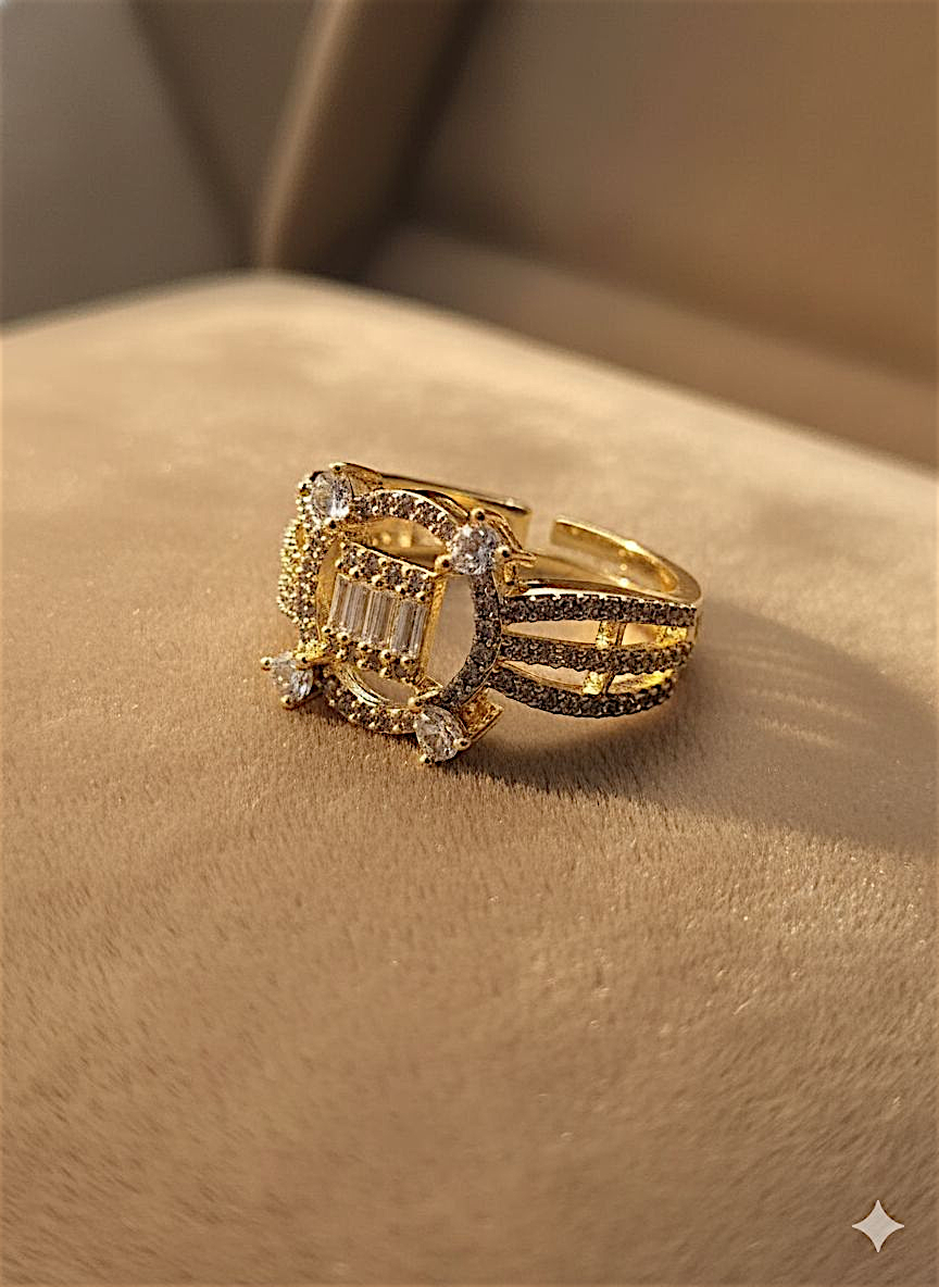 Coruscate Jewels Royal Charm Adjustable Gold-Tone Ring with CZ Stones