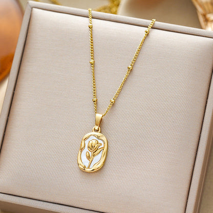 Gold Plated White Rose Anti Tarnish Pendant Set