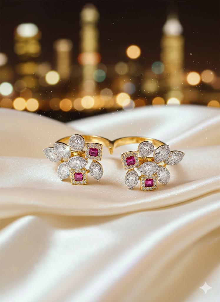 Coruscate Jewels Ruby Bloom Double Finger Adjustable Ring