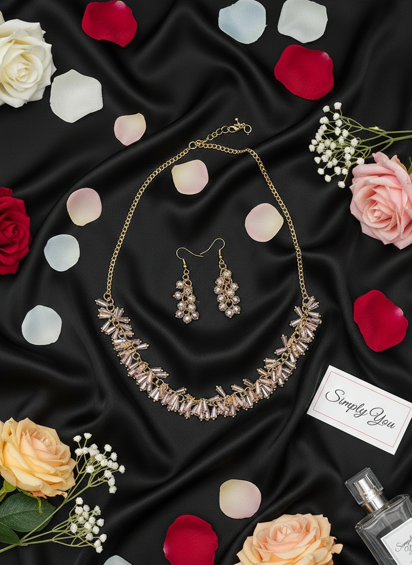 Baby Pink Beaded Gold Chain Necklace Set