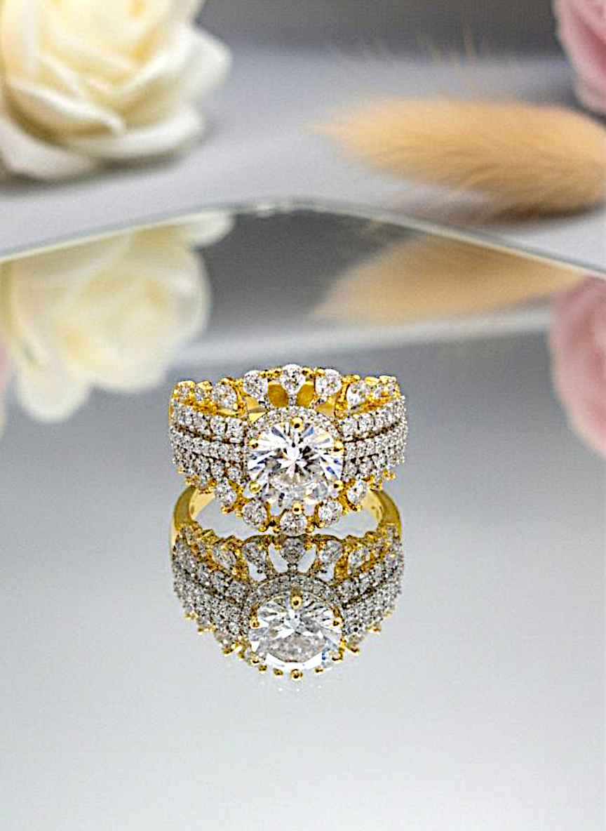 Coruscate Jewels "The Grand Duchess" Gold-Plated Crystal Halo Statement Ring