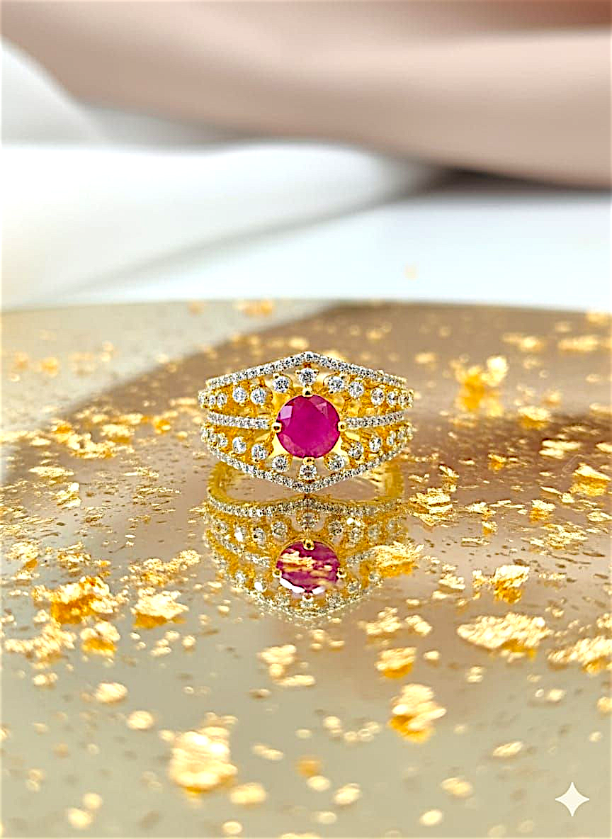 Coruscate Jewels - Heirloom Sparkle Wide Band Ring in Gold Tone