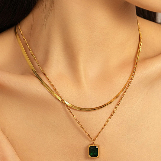Emerald Layered Anti Tarnish Gold Plated Layered Necklace