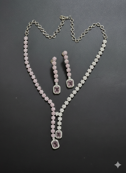 American Diamond Silver-Plated Pink Silver Twin Glow Necklace Sets