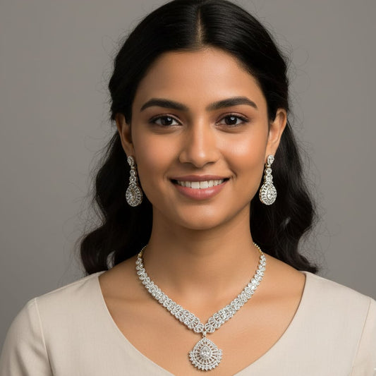 American Diamond Gold Plated Luxe Shine Necklace Set