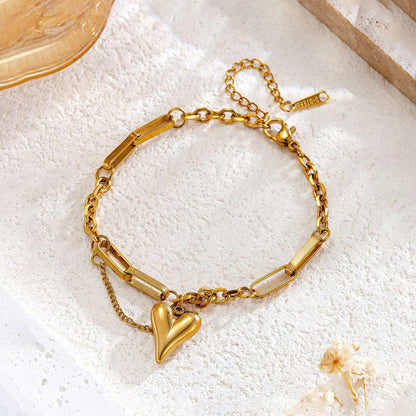 Stainless Steel Gold Plated Anti Tarnish Charm Heart Bracelet