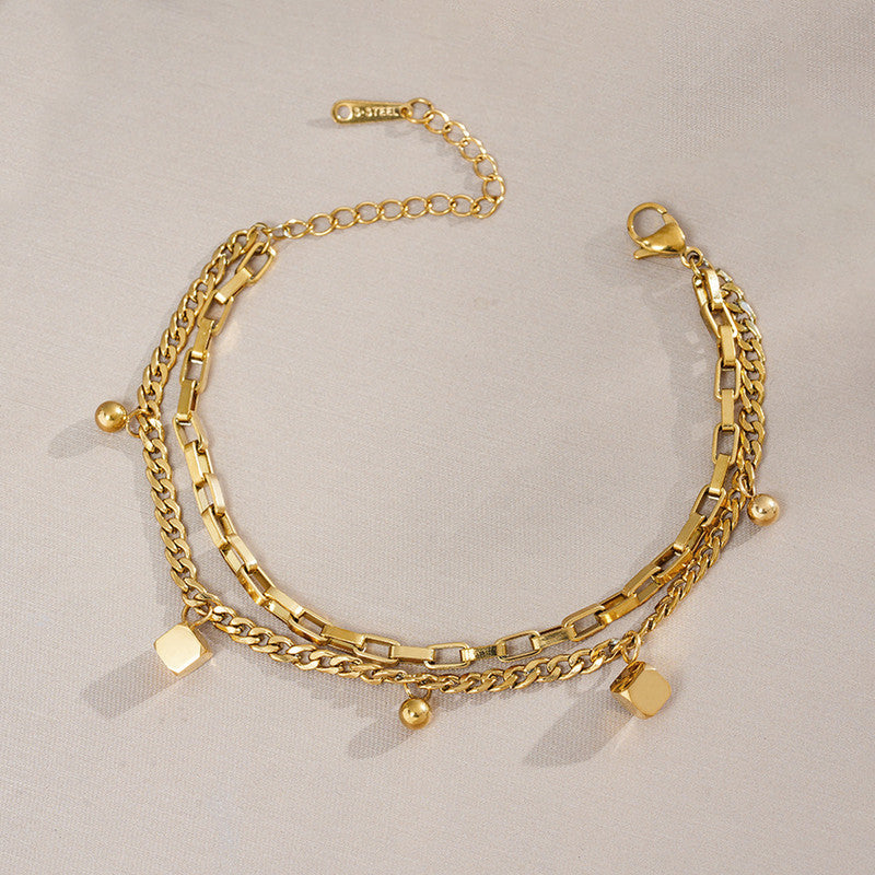 Gold Plated Stainless Steel Anti Tarnish Cube Wraparound Bracelet