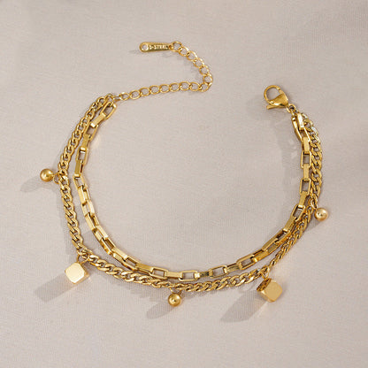 Gold Plated Stainless Steel Anti Tarnish Cube Wraparound Bracelet