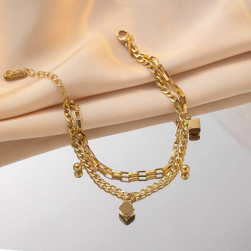 Gold Plated Stainless Steel Anti Tarnish Cube Wraparound Bracelet