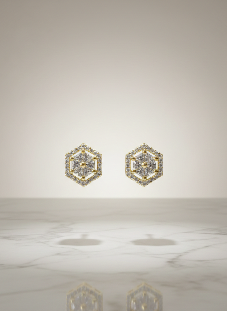 AD Gold Plated Hexagon Theme Earrings