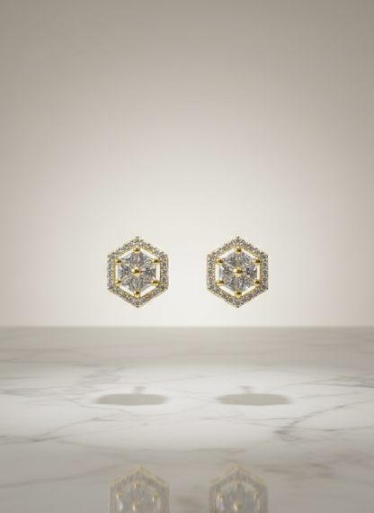 AD Gold Plated Hexagon Theme Earrings